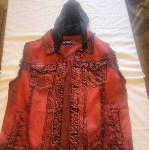 Red Acid Wash, Hooded Rude Vest.